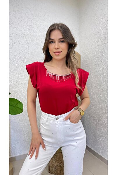 Nazline Жіноча блуза з декольте на спині та каменем