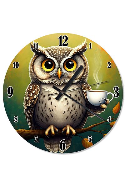 Tablomega Owl Holding a Mug Decorative Wall Clock