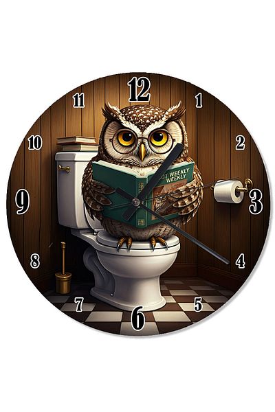 Tablomega Owl Reading a Book in the Toilet Design Wall Clock