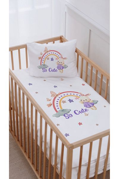 Lilabio 100% Cotton Park Bed Crib Duvet Cover Set (70X120) Rabbit in Purple Dress