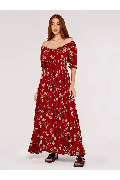 Apricot Florales Maxikleid