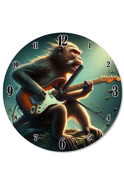 Tablomega Monkey Playing Guitar Silent Wall Clock