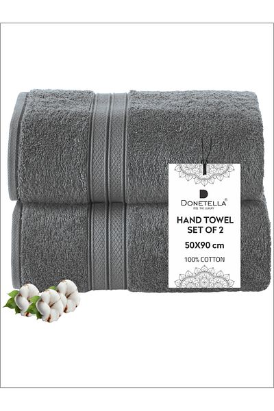 Donetella 2 - Pcs Premium Hand Towels (50x90cm ) 600 GSM 100% Combed Cotton