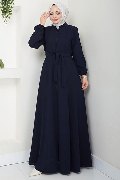 hafsamina Μπλε Navy Belted Ferace - HM2326