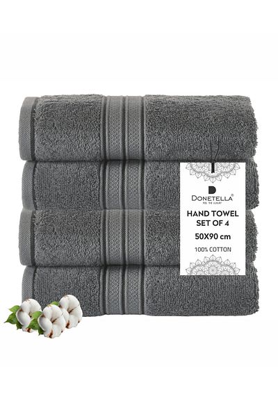 Donetella 4 - Pcs Premium Hand Towels (50x90cm) 600 GSM 100% Combed Cotton