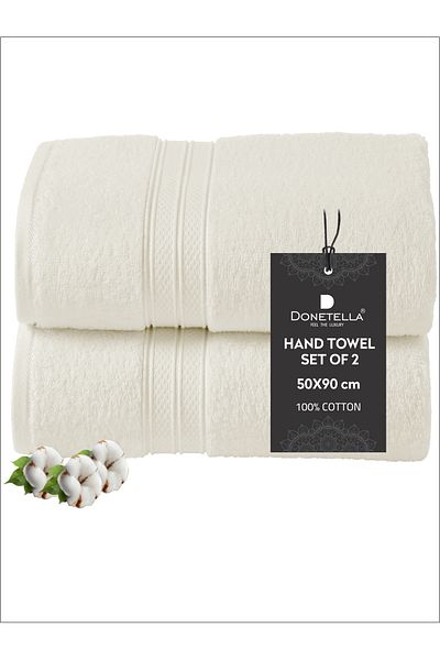Donetella 2 - Pcs Premium Hand Towels (50x90cm ) 600 GSM 100% Combed Cotton