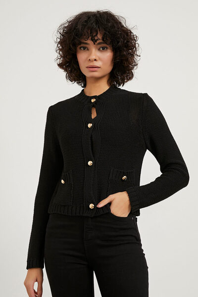 Arma Life سترة صوفية نسائية صيفية قصيرة بأزرار سوداء