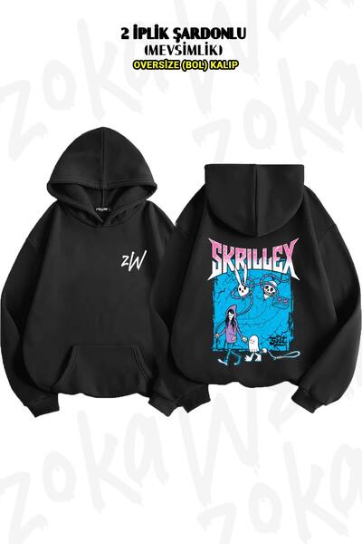 ZOKAWEAR سويت شيرت بغطاء للرأس بطبعة خلفية كبيرة الحجم من Skrillex (خيطان)