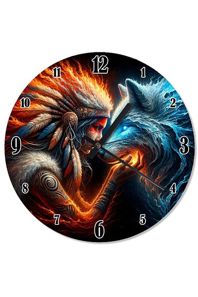 Tablomega Wolf and Native American Design Wall Clock