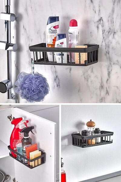 Dükkanönü 1Pc Oslo Bathroom Organizer Shampoo Holder Soap Dish Self Adhesive Shower Shelf Organizer