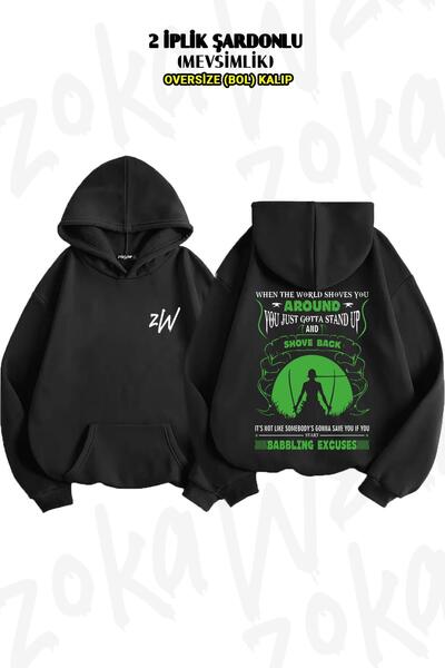 ZOKAWEAR سويت شيرت بقلنسوة كبير الحجم بنمط رورونوا زورو من قطعة واحدة - طباعة...