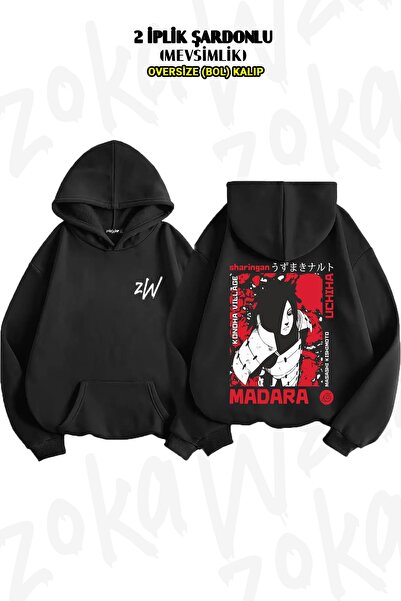 ZOKAWEAR سويت شيرت بغطاء للرأس كبير الحجم بنمط Naruto Uchiha Madara - 2 Thread