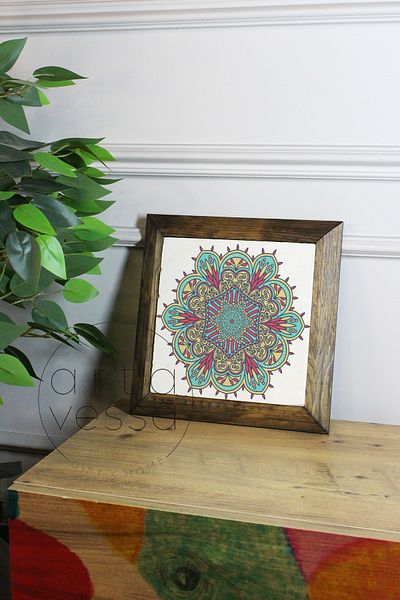 Artavessa Панел за картина с рамка от масивно дърво, 26 x 26 см - Мандала 6