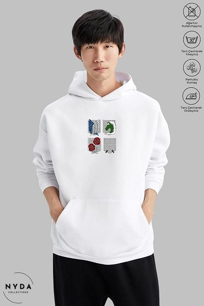 Nyda Collections Φούτερ Attack on Titan 2 με στάμπα Unisex με κουκούλα - Μακρυμάνικο, Ανοιχτό, Βαμβακερό Oversize