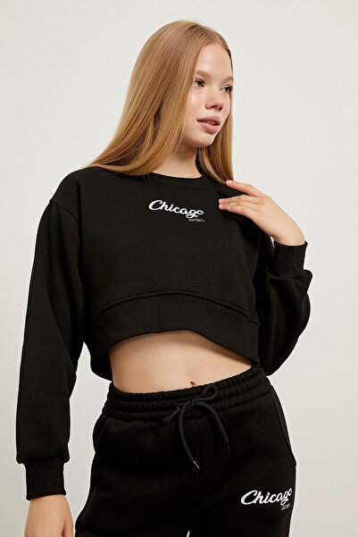 Arma Life Γυναικείο φούτερ με στάμπα χειμερινό γκρι κομμένο φούτερ