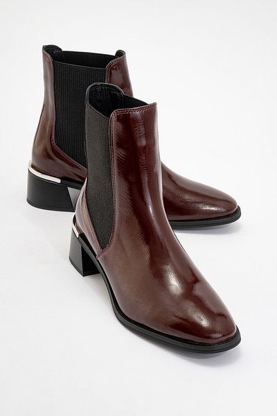 LuviShoes NEIVA Damen-Chelsea-Stiefel aus bordeauxrotem Lackleder und echtem Leder