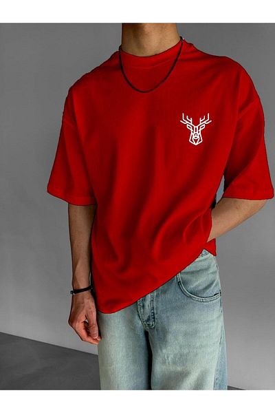 BENROMA 1 Product Is a Gift for Purchases of 6 or More Oversized T-Shirt with Deer Print