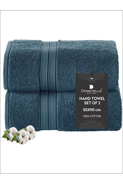 Donetella 2 - Pcs Premium Hand Towels (50x90cm ) 600 GSM 100% Combed Cotton
