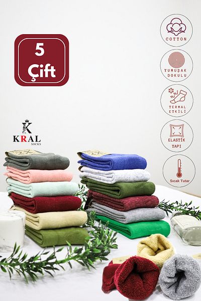 KRAL SOCKS Дамски термоефектни цветни чорапи до глезена, чифт от 5 броя