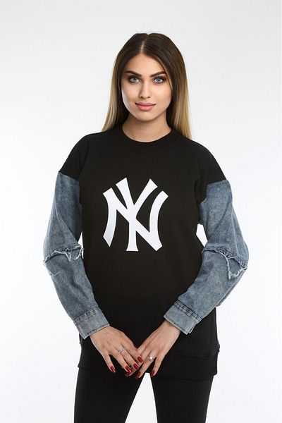 abawax SWEATSHIRT IMprimat DETALIAT JEANS CU MANCIURI