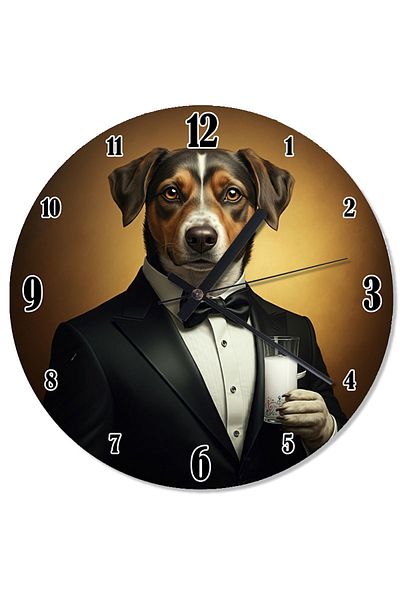 Tablomega Elegant Dog Analog Wall Clock with Tuxedo