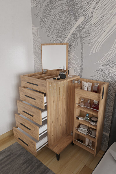 AYMOBSAN Rose Aynalı Makyaj Masası, Şifonyer, Etijer, Çok Amaçlı Takı Dolabı