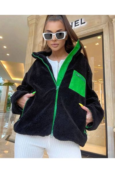 MRA Fashion Women's Long Sleeve Colorful Pocket and Zipper Detail Plush Coat