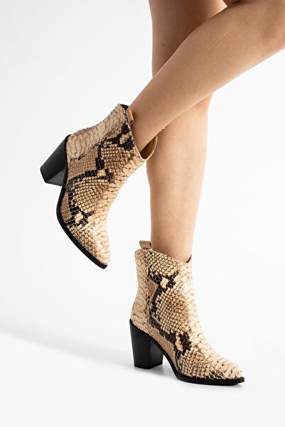 FOLLİNİ Cizme de dama din piele naturala bej - model sarpe