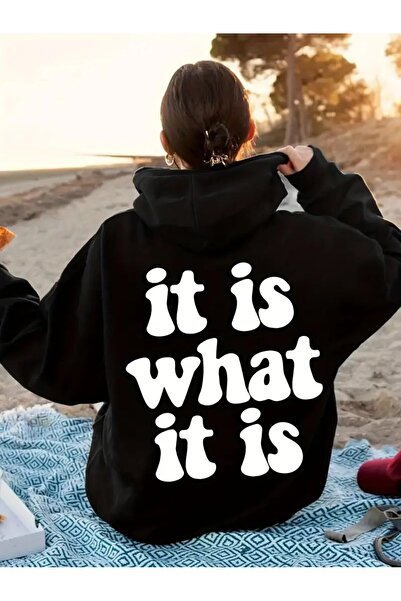 LAND MODA Hanorac unisex cu glugă și imprimeu IT IS WHAT