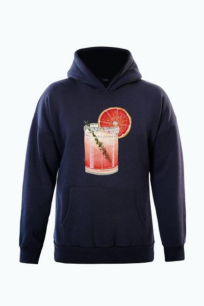 SOFTWAY Unisex Oversize Πορτοκαλί Κοκτέιλ με στάμπα φούτερ με κουκούλα Fleece - Navy Blue
