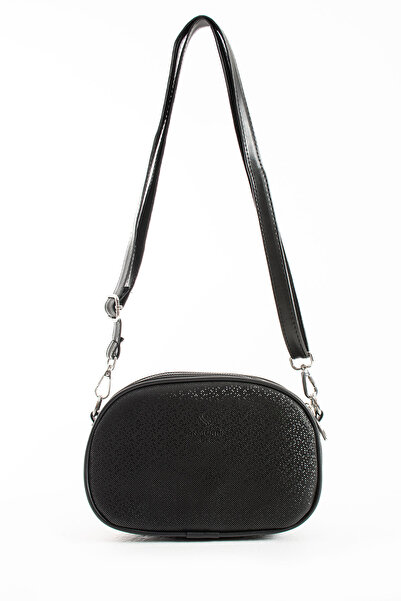 Morpelikan Women's Faux Leather Adjustable Crossbody Strap 3 Compartment Zipper Closure Black Mosaic Shoulder Bag