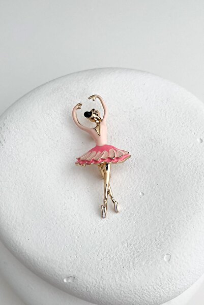 Modex Pembe Kıyafetli Mineli Balerin Broş (5cm)