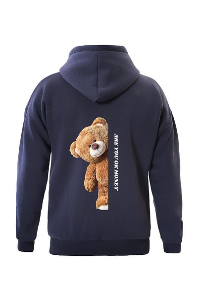 SOFTWAY Unisex Oversize Are You Ok Honey εμπριμέ φούτερ με κουκούλα φλις – Navy Blue