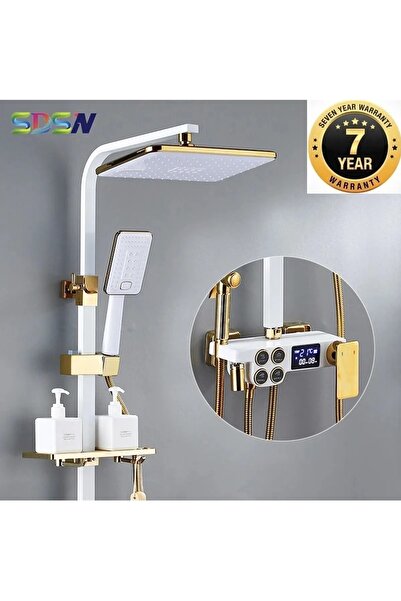 OEM Banyo Bataryası Duş Seti Dijital Led Sıcaklık Göstergeli Beyaz/Gold Bideli Ithal 7 Yıl Garantili