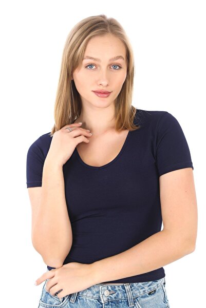 penyebizden Μπλουζάκι με λαιμόκοψη V Slim Fit Crop-Μπλε ναυτικό