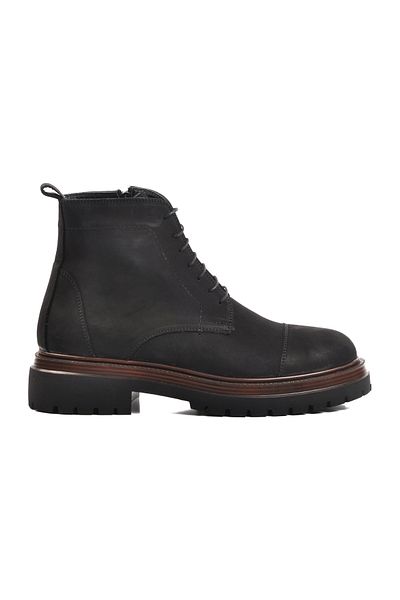 AYAKMOD Μαύρες ανδρικές μπότες από γνήσιο δέρμα Nubuck Br-45002 M