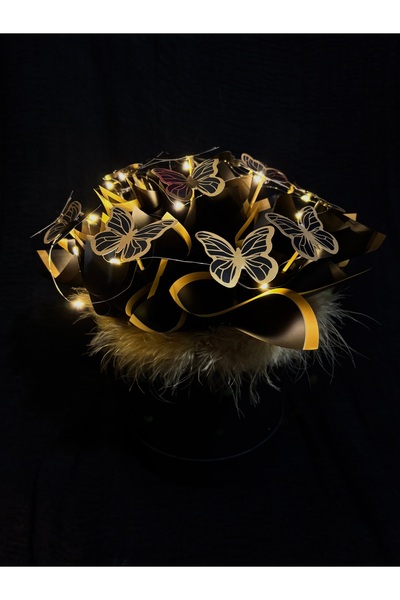 Store Led Işıklı Kutuda Siyah Kelebekli Çiçek Buketi Sevgililer Günü Anneler ...