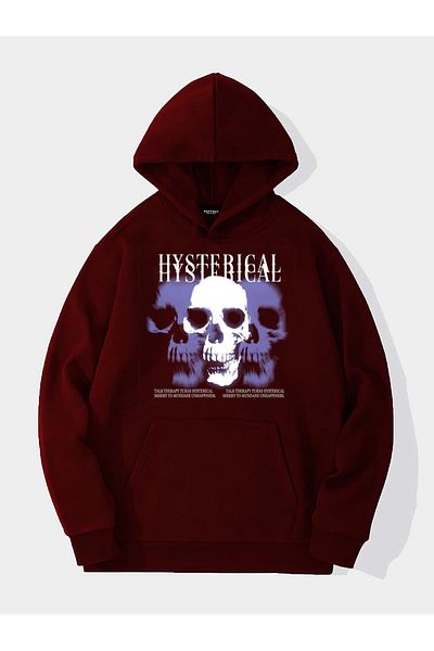SOFTWAY Унисекс суитшърт с качулка и принт Hysterigal - бордо