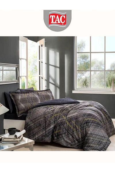 Taç Blake Navy Blue Duvet Cover Set Double Digital Satin