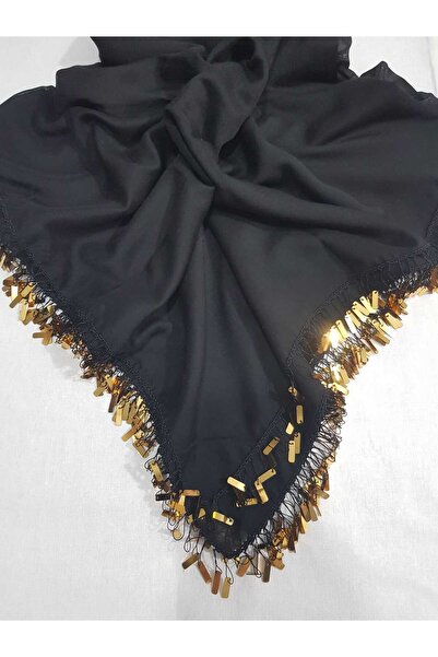 Cenk Tığ Oyası Gold Pullu Siyah Cenk Yazma 4 Kenar İşlemeli