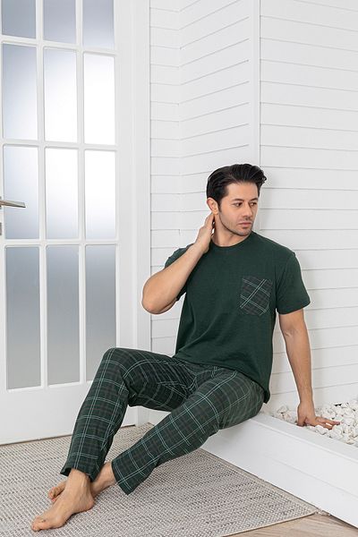 Sude HOMEWEAR Ανδρικό σετ πιτζάμες με κοντό μανίκι με καρό τσέπη