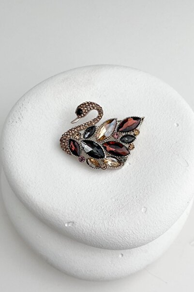 Modex Mekik Taşlı Kuğu Broş (4cm)