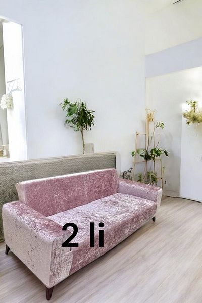 MADAME BELLA 2-Piece Shiny Velvet Dress up Sofa Cover (Pudra)