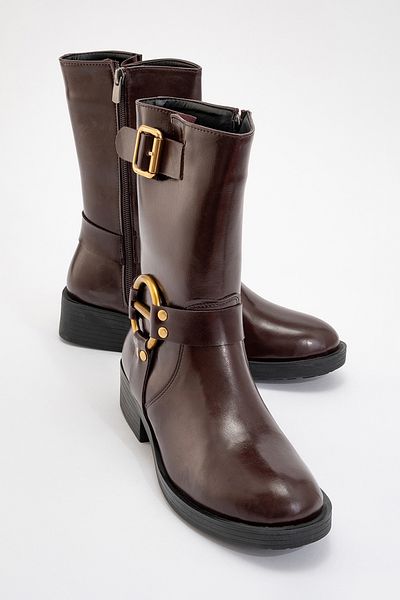 LuviShoes FİES Burgunderfarbene Damenstiefel mit Schnalle und Reißverschluss