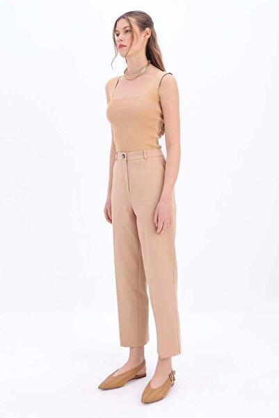 ALLDAY Biscuit-Cotton Large Size Fabric Trousers