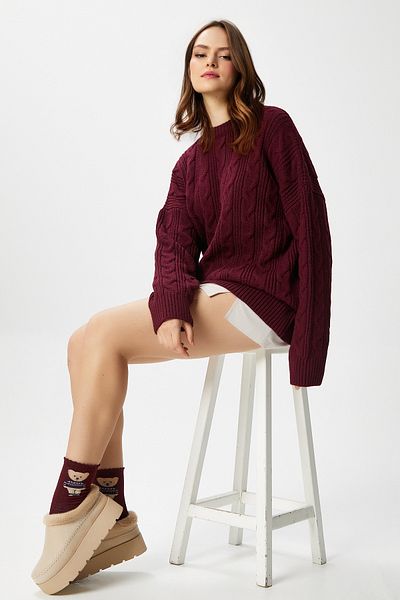 Ritnice Pulover Stella Soft Oversize Claret Roșu Tricotaj pentru damă