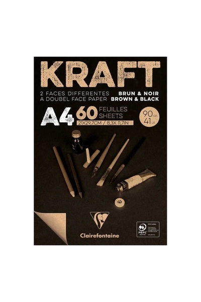 Clairefontaine Kraft Çizim Bloğu A4 90gr 60 Yaprak Kahve Siyah