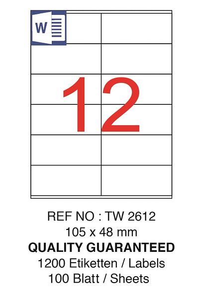 Tanex Tw-2612 Αυτοκόλλητο λέιζερ - 105x48mm, 1 Συσκευασία