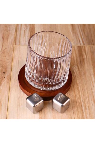 PERLOTUS 360 with Bamboo Cup Base °   Spinning Whiskey Glass and Steel Ice Cubes Set