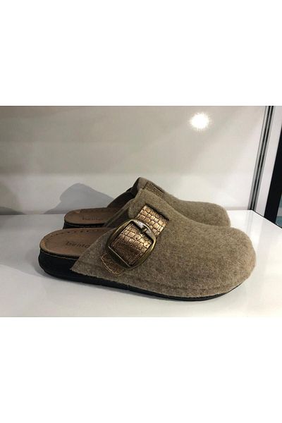 BENTO Women's Beige Felt House Slippers 3Ec00